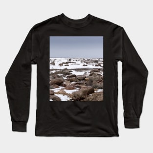 Rocks and snow on the coast of frozen sea Long Sleeve T-Shirt